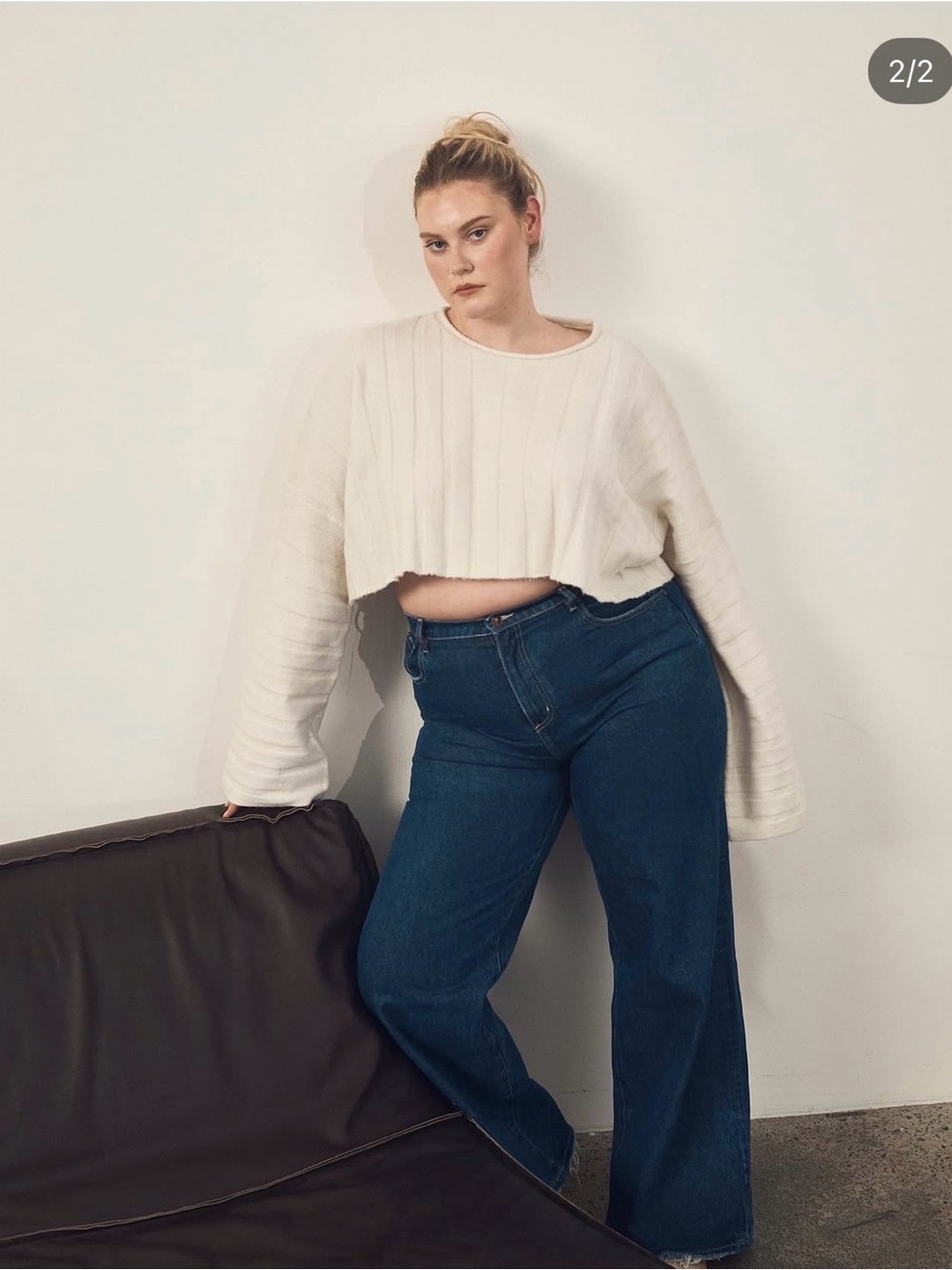 One Mile Dawson Wide Rib Knit Cropped Sweater in White